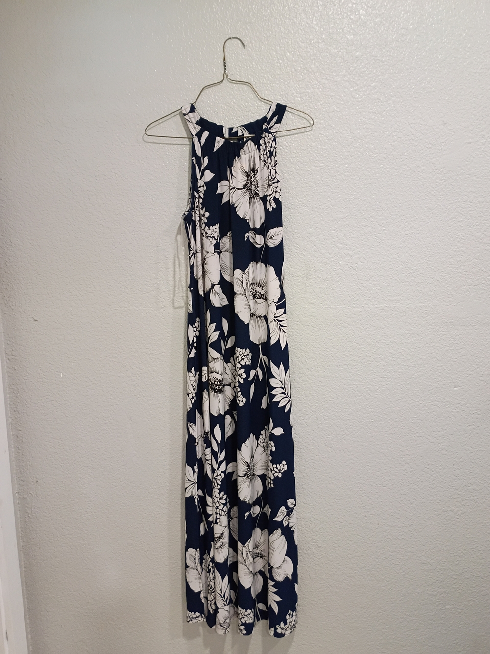 Anne Klein Navy and White Floral Maxi Dress